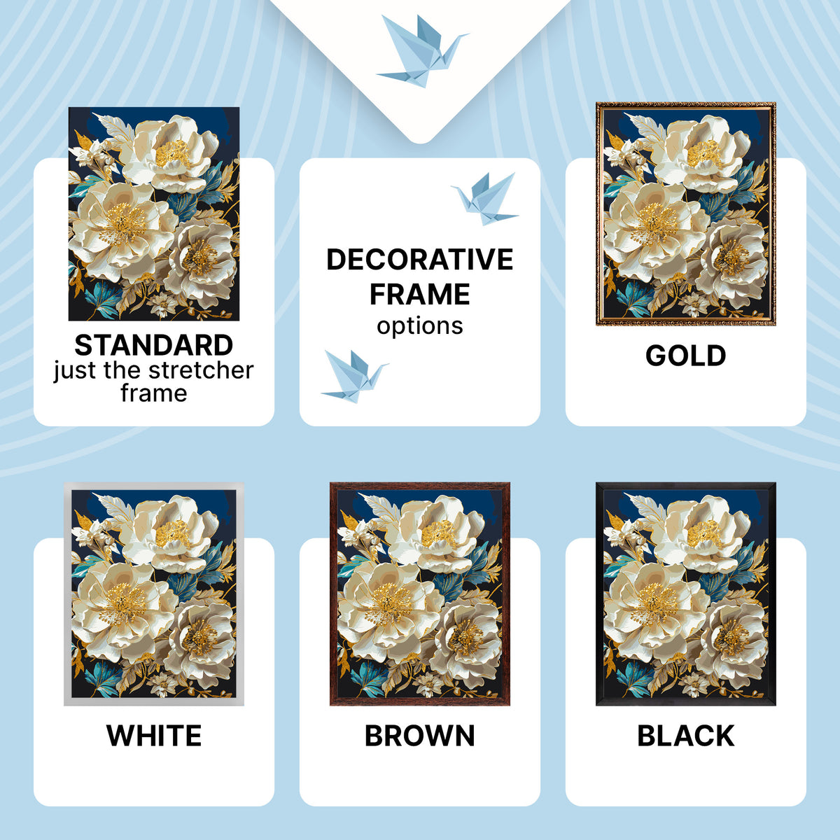 Paint by Numbers on a 40*50 cm frame Flowers. White peonies with metallic gold colors LW 30410