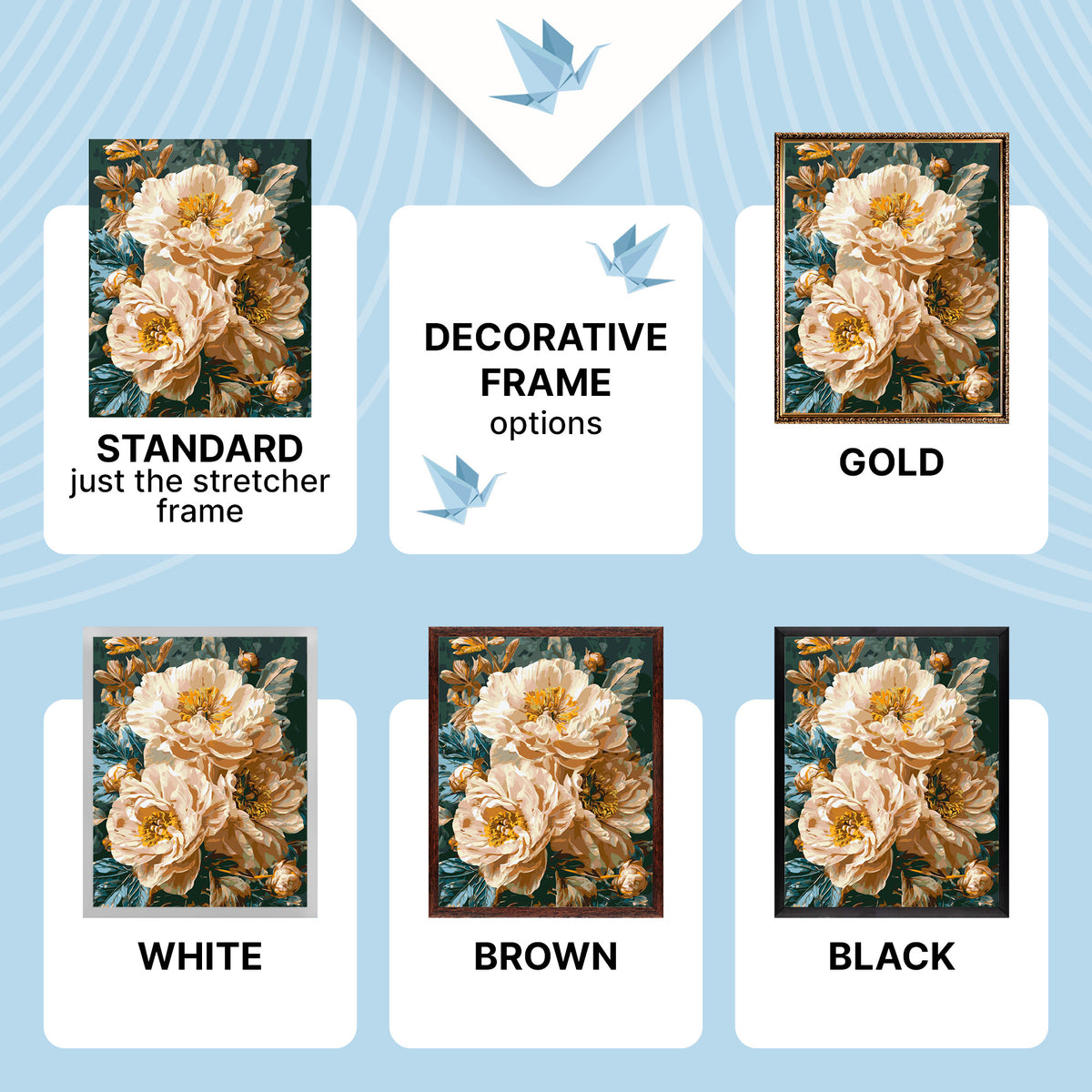 Malen nach Zahlen auf Keilrahmen 40×50 cm – Blumen - Beige Pfingstrosen mit Metallicfarben LW 3159-01