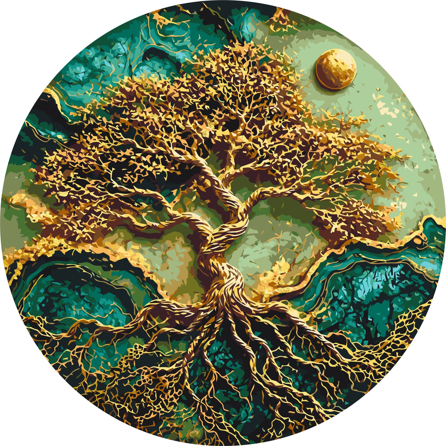 Runde Malen nach Zahlen Ø45 cm – Baum des Weltraums mit Metallicfarben OR 2002