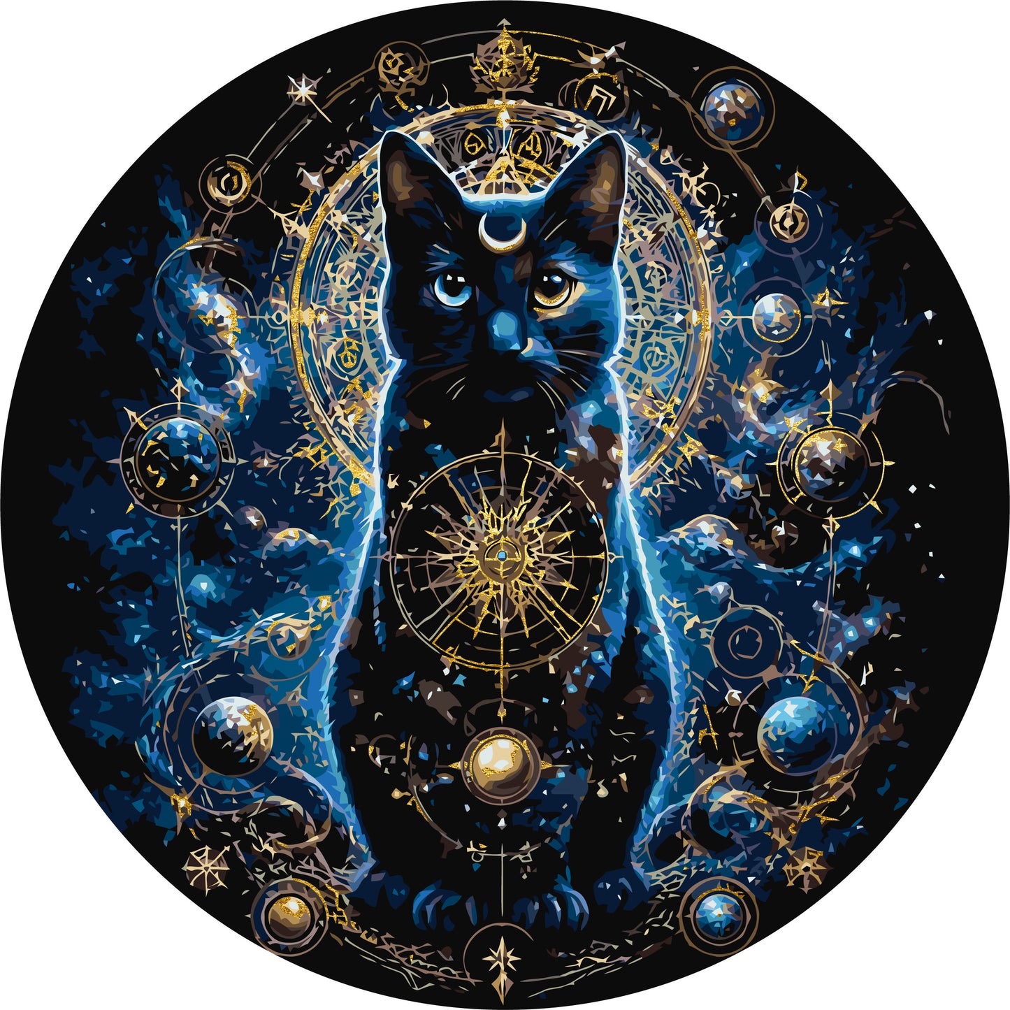 Runde Malen nach Zahlen Ø45 cm – Tiere mit Metallicfarben. Katze, Hüterin der Sterne OR 2013