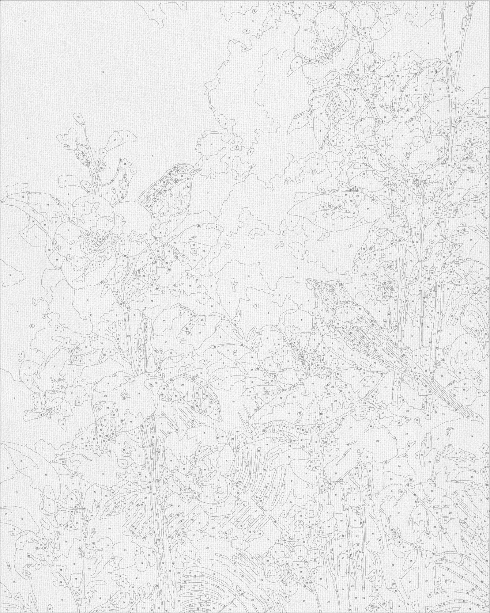 Malen nach Zahlen auf Keilrahmen 40×50 cm – Blumen. Vögel zwischen Frühlingsblumen LW 2007-01