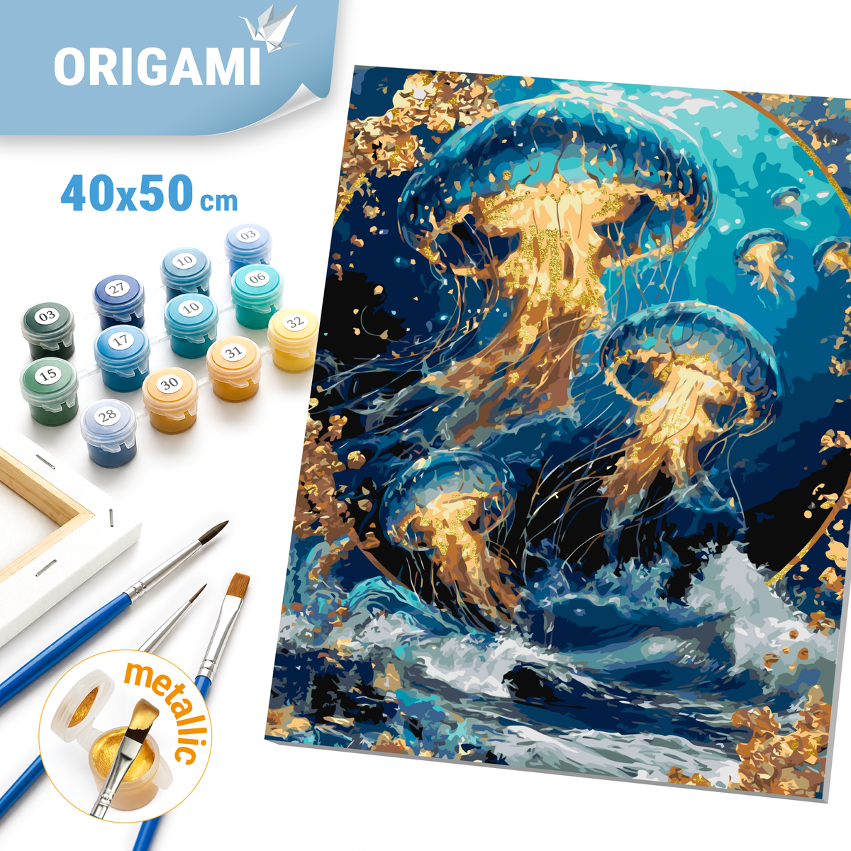 Malen nach Zahlen auf Keilrahmen 40×50 cm – Quallen mit Metallicfarben LW 2173-01