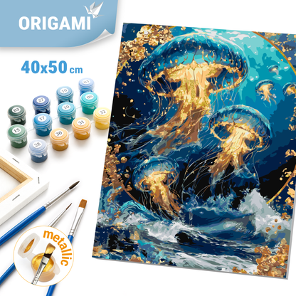 Malen nach Zahlen auf Keilrahmen 40×50 cm – Quallen mit Metallicfarben LW 2173-01