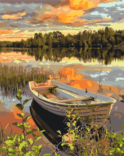 Malen nach Zahlen auf Keilrahmen 40×50 cm – Landschaft – Boot bei Sonnenuntergang LW 2196