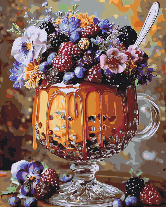 Malen nach Zahlen auf Keilrahmen 40×50 cm – Stillleben. Blumen-Beeren-Dessert LW 3003-01