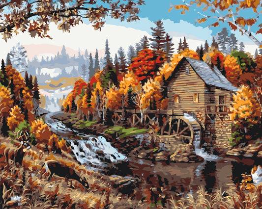 Malen nach Zahlen auf Keilrahmen 40×50 cm – Landschaft. Häuschen im Wald LW 3013