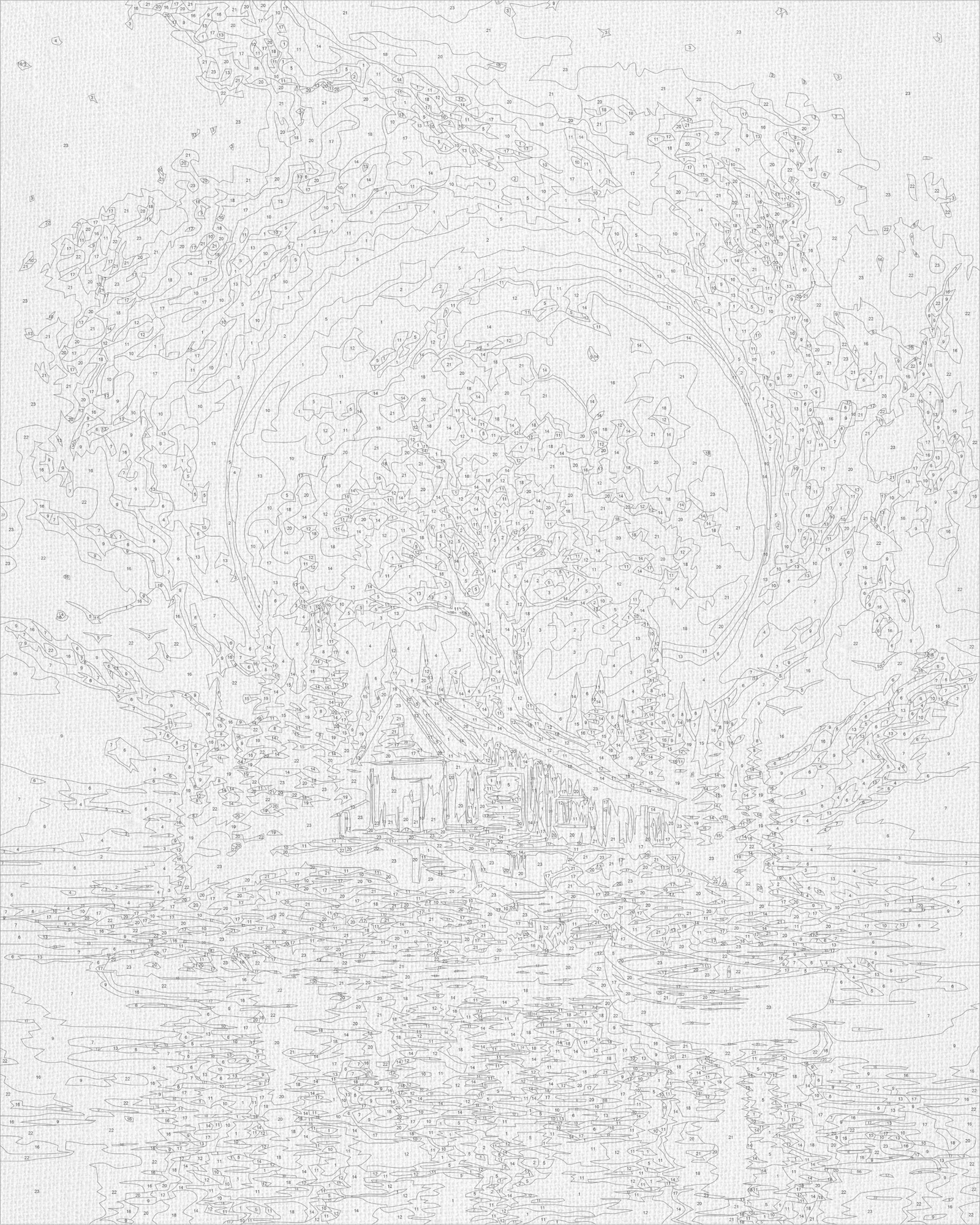 Malen nach Zahlen auf Keilrahmen 40×50 cm – Landschaft mit Metallicfarben. Insel der Stille LW 3014-01