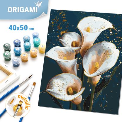 Paint by Numbers on a 40*50 cm frame White calla lilies. Flowers with Metallic Paints LW 30360