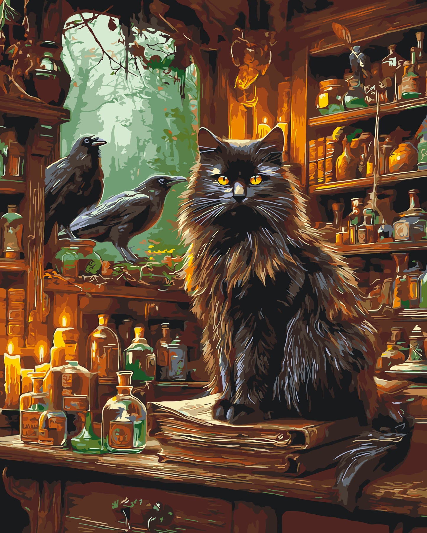 Malen nach Zahlen auf Keilrahmen 40×50 cm – Tiere. Schwarze Katze und die Magie der Elixiere LW 3039-01