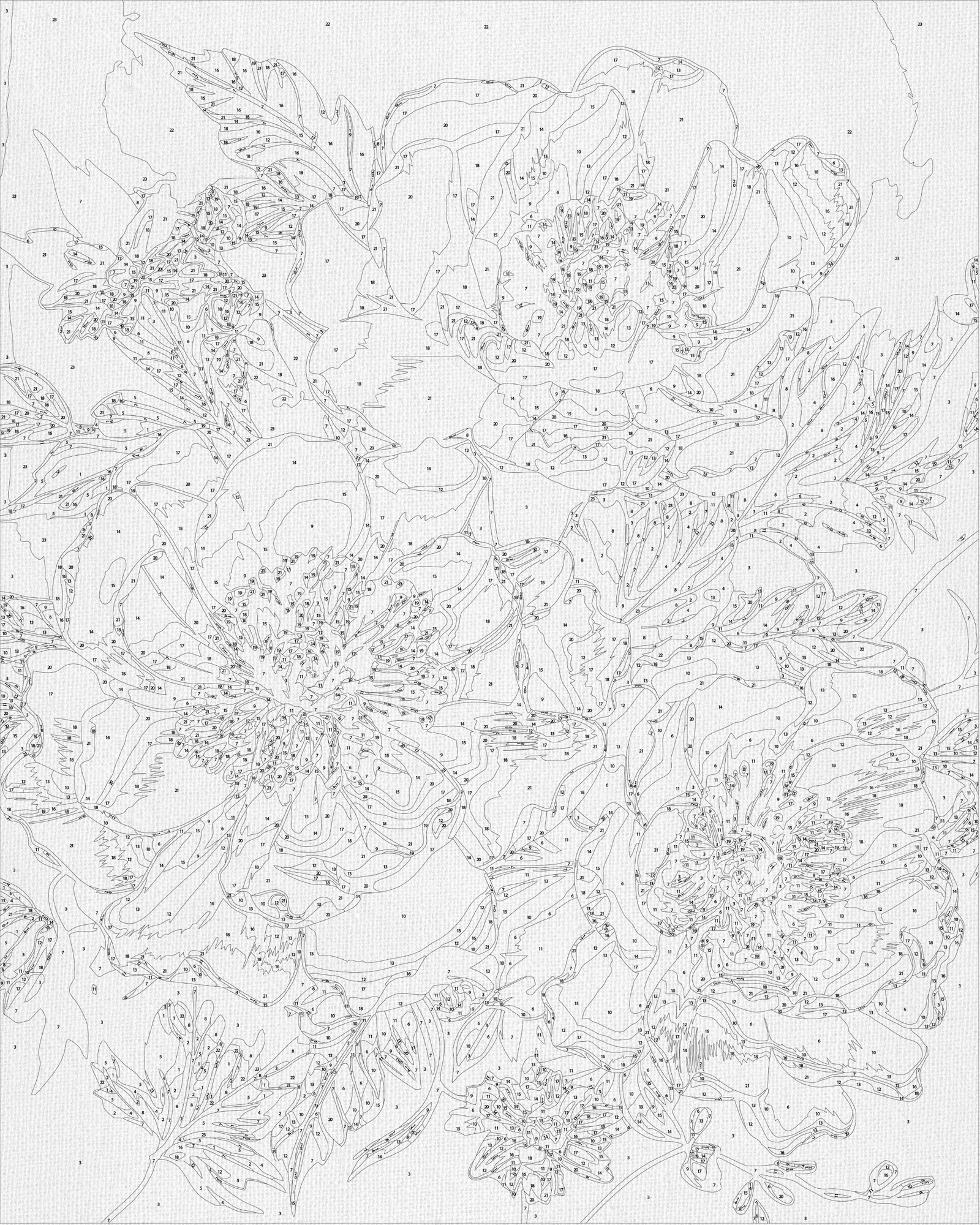Malen nach Zahlen auf Keilrahmen 40×50 cm – Blumen. Weiße Pfingstrosen mit Metallicfarben LW 30410
