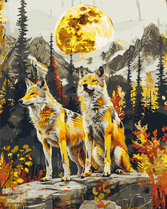 Malen nach Zahlen auf Keilrahmen 40×50 cm – Tiere mit Metallicfarben. Wolfspaar LW 30450