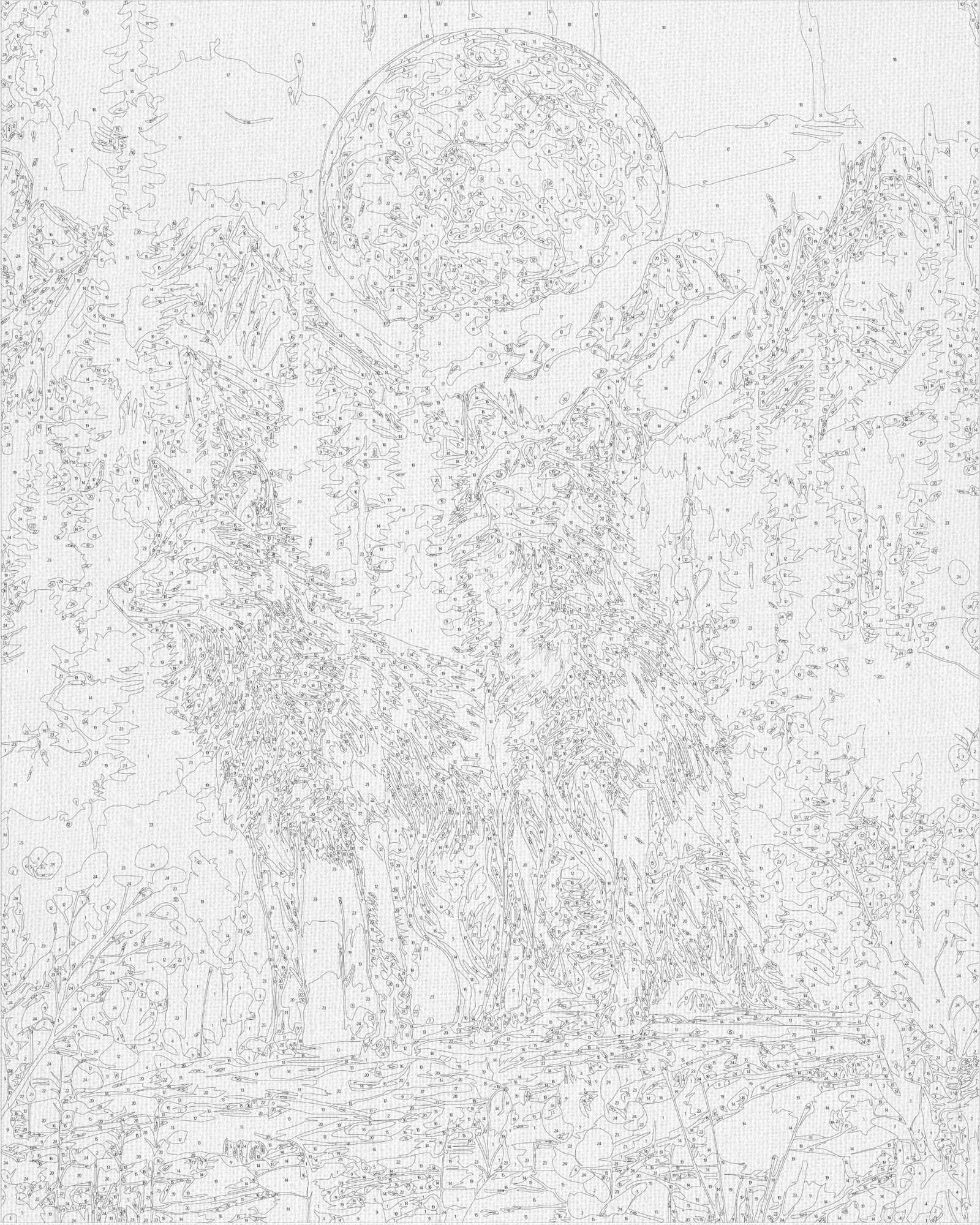 Malen nach Zahlen auf Keilrahmen 40×50 cm – Tiere mit Metallicfarben. Wolfspaar LW 30450