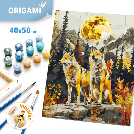 Malen nach Zahlen auf Keilrahmen 40×50 cm – Tiere mit Metallicfarben. Wolfspaar LW 30450