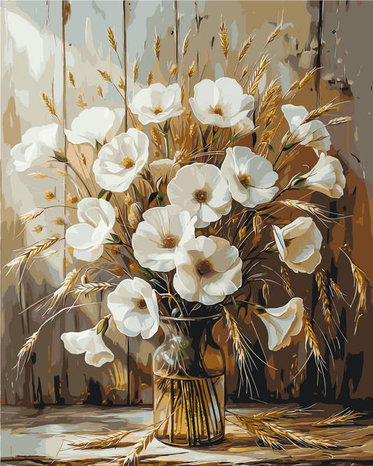 Malen nach Zahlen auf Keilrahmen 40×50 cm – Blumen. Mohnblumenstrauß mit Metallicfarben LW 30491