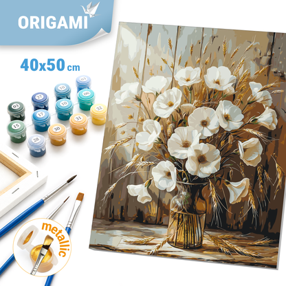 Malen nach Zahlen auf Keilrahmen 40×50 cm – Blumen. Mohnblumenstrauß mit Metallicfarben LW 30491