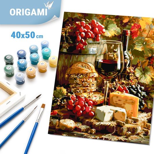 Paint by Numbers on Canvas 40*50 cm Still Life – Wine, Cheese and Grapes LW 3059-01