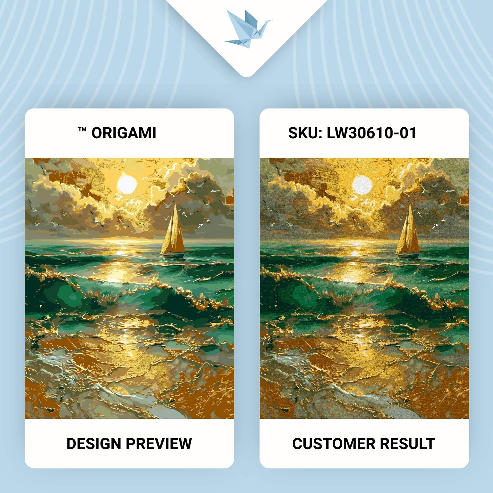 Paint by Numbers on a 40*50 cm frame Landscape - Sailboat at dawn with metallic colours LW 30610-01