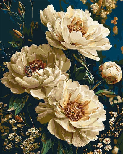 Malen nach Zahlen auf Keilrahmen 40×50 cm – Blumen. Samtige Pfingstrosen LW 3064-01