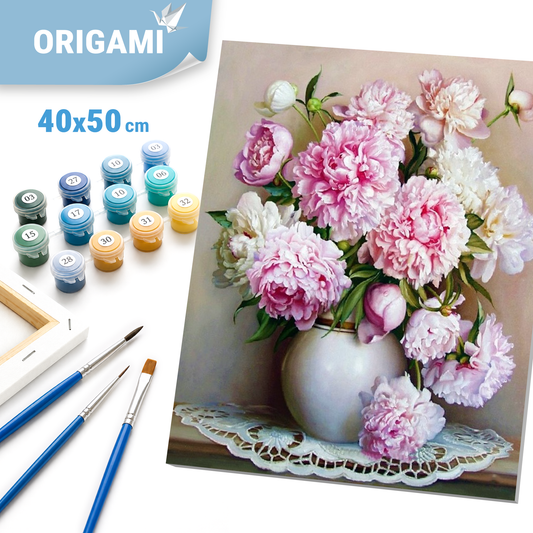 Malen nach Zahlen auf Keilrahmen 40×50 cm – Pfingstrosen in der Vase LW 3068