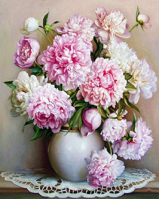 Malen nach Zahlen auf Keilrahmen 40×50 cm – Pfingstrosen in der Vase LW 3068