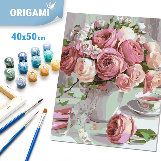 Malen nach Zahlen auf Keilrahmen 40×50 cm – Rosa Pfingstrosen. Blumen LW 3069
