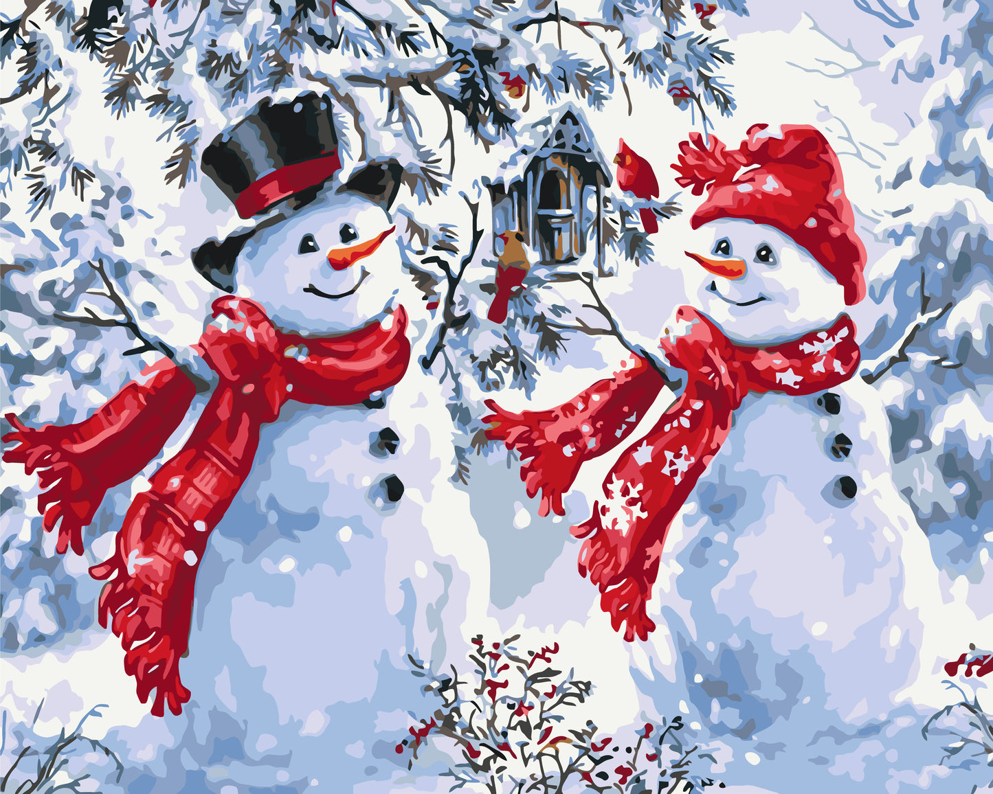 Malen nach Zahlen auf Keilrahmen 40×50 cm – Winter – Fröhliche Schneemänner LW 3070