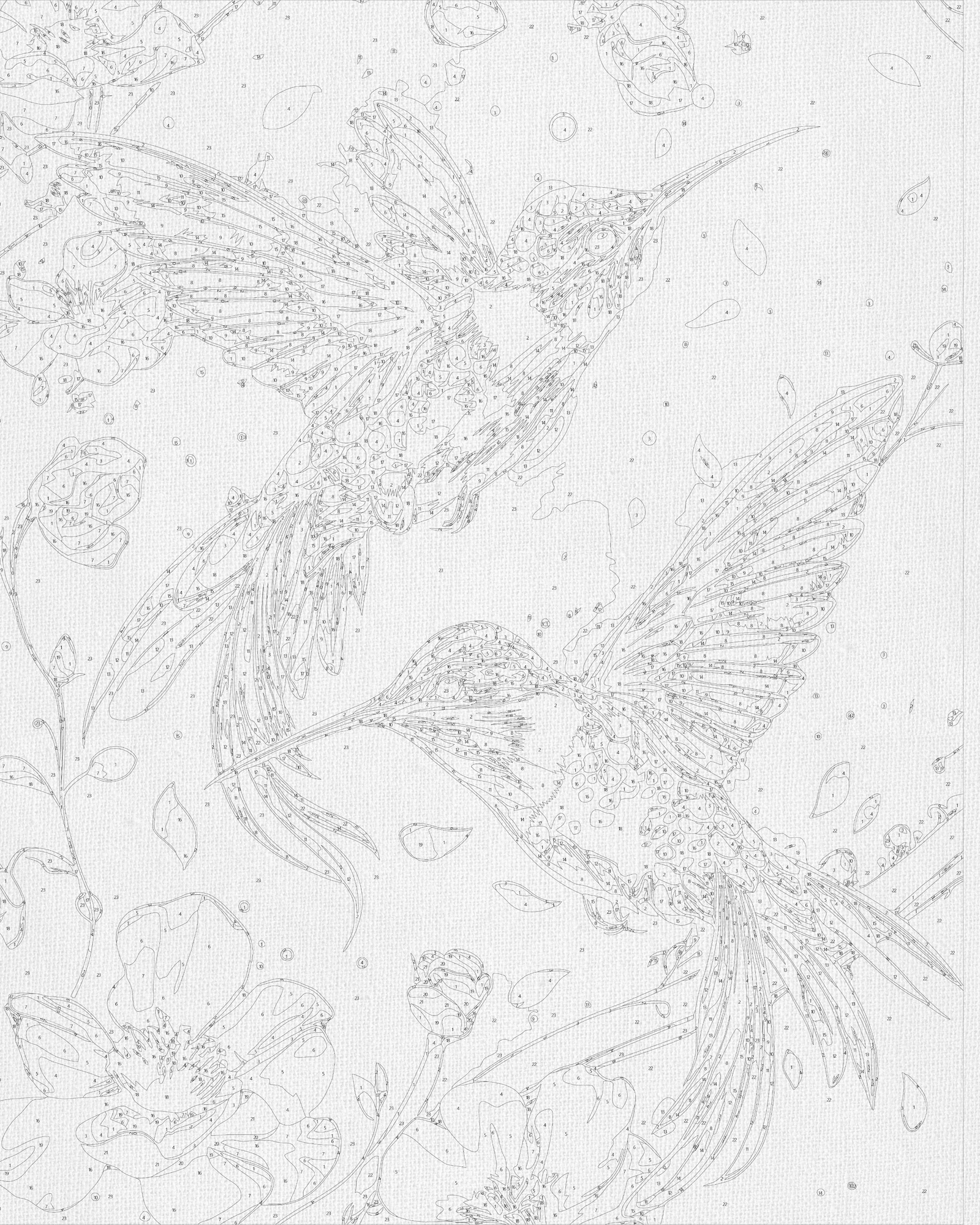 Malen nach Zahlen auf Keilrahmen 40×50 cm – Tanz der Vögel mit Metallicfarben LW 30759
