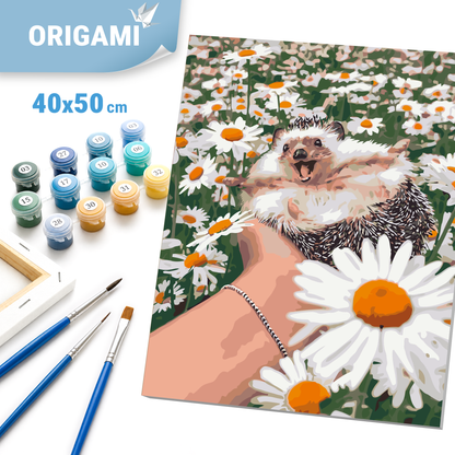 Malen nach Zahlen auf Keilrahmen 40×50 cm – Igel in Gänseblümchen LW 3086