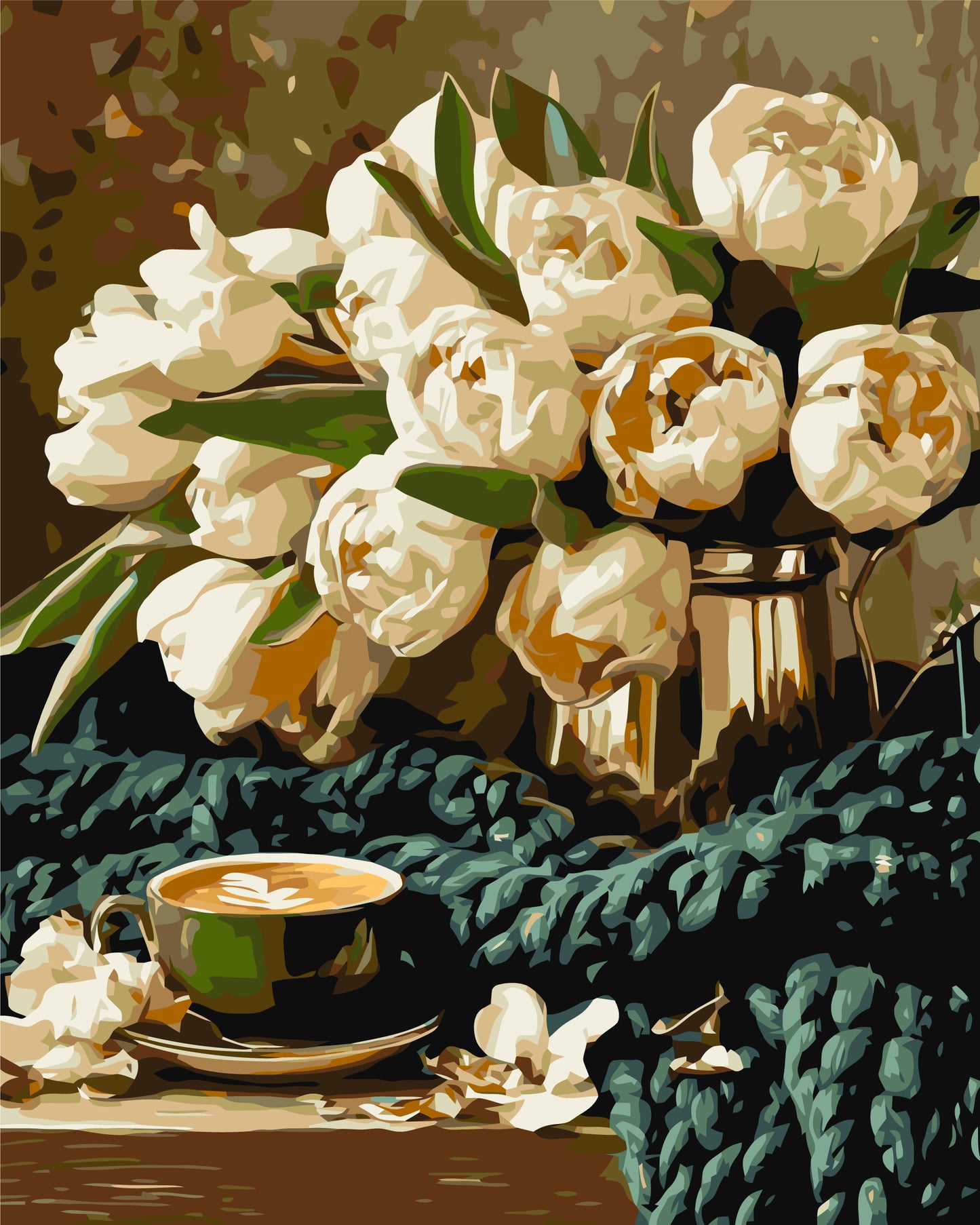 Malen nach Zahlen auf Keilrahmen 40×50 cm – Blumen/Stillleben. Blumen mit Kaffee LW 30980-01