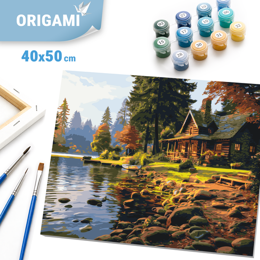 Paint by Numbers on a frame 40*50 cm – Landscape. House in the Forest LW 31250
