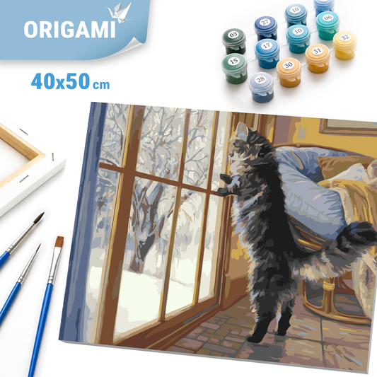 Malen nach Zahlen auf Keilrahmen 40×50 cm – Winterkatze LW 31340