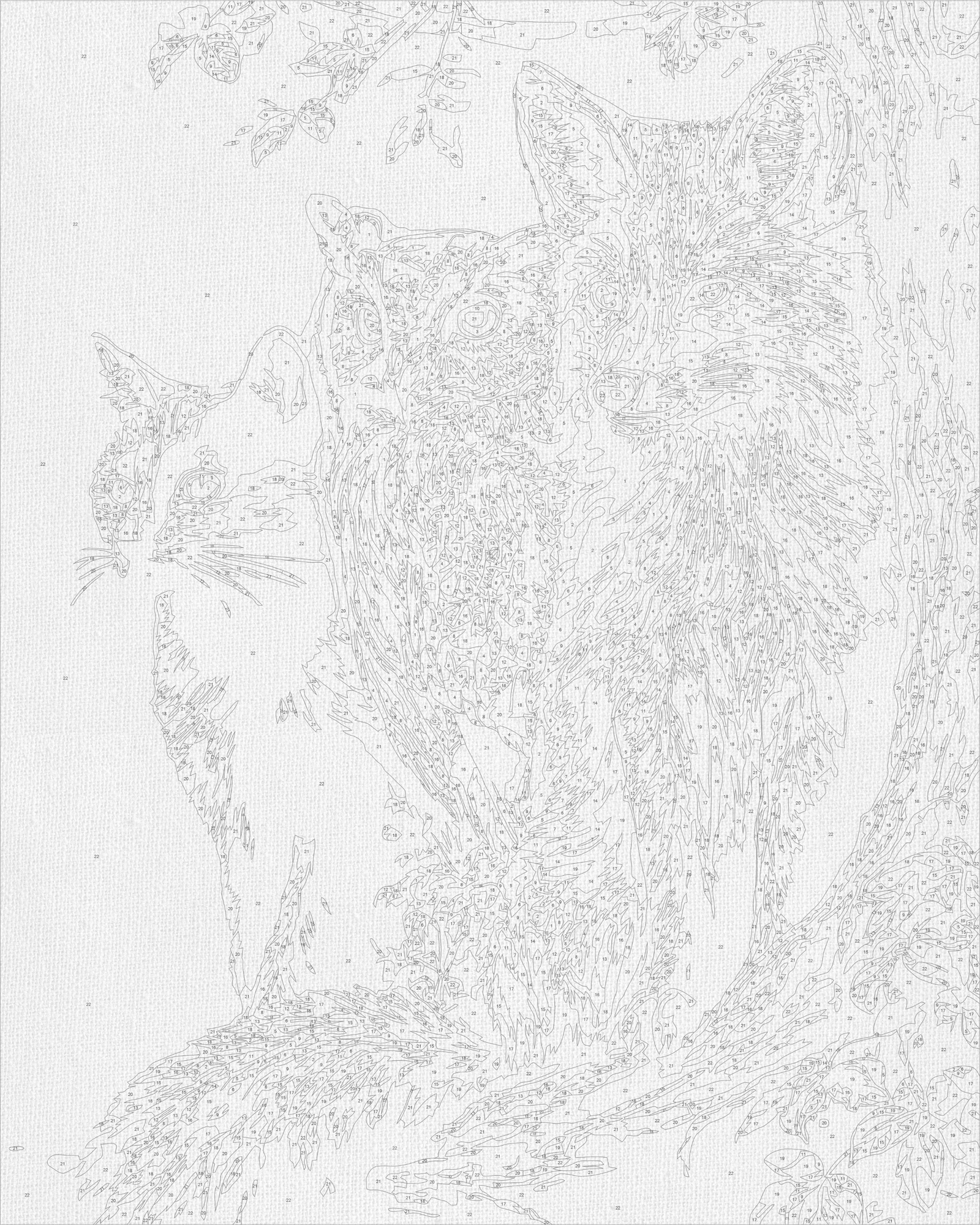 Malen nach Zahlen auf Keilrahmen 40×50 cm – Tiere. Fuchs, Eule und Katze im Nachtwald LW 3141-01