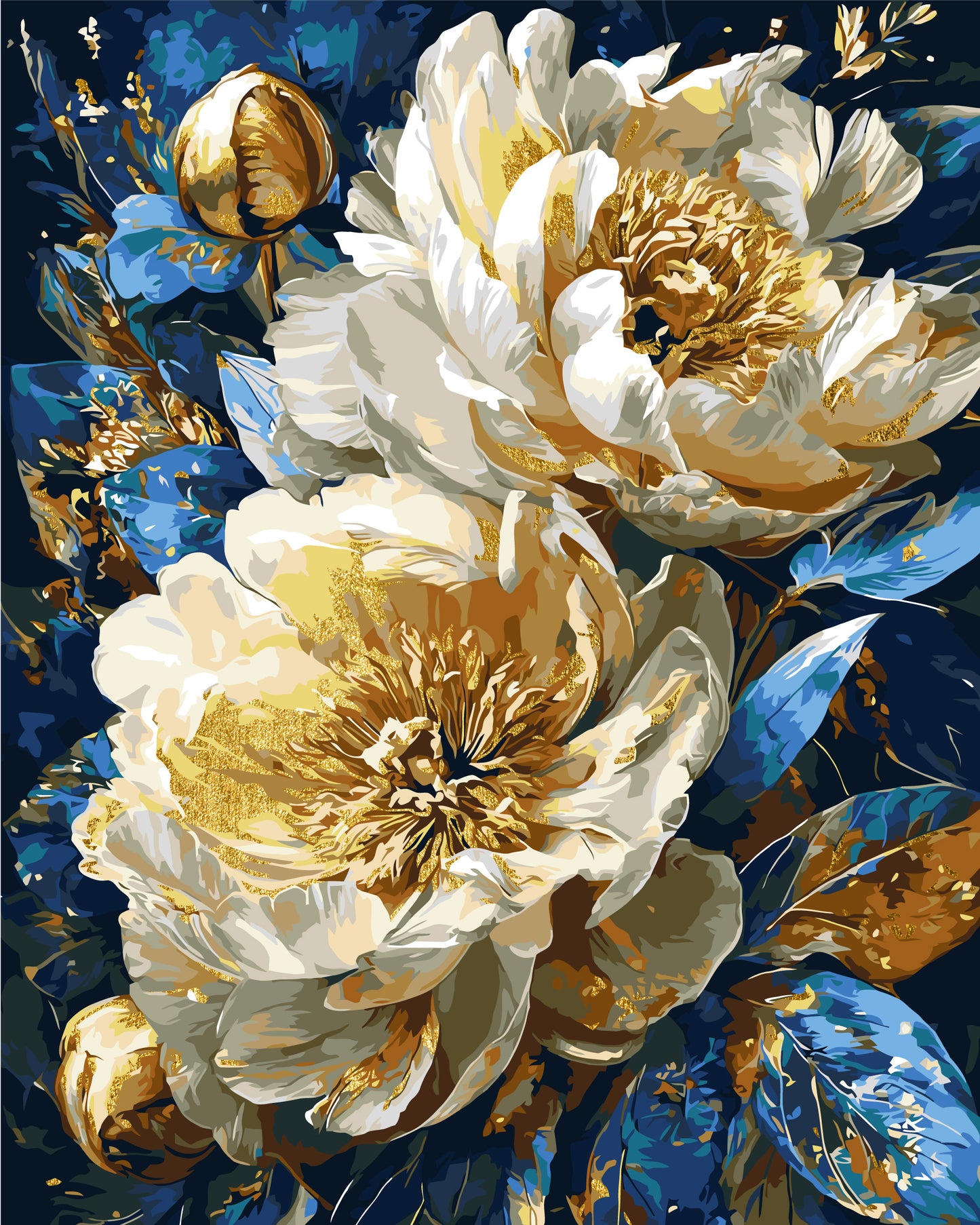 Malen nach Zahlen auf Keilrahmen 40×50 cm – Blumen mit Metallicfarben. Königliche Pfingstrosen LW 31470-01