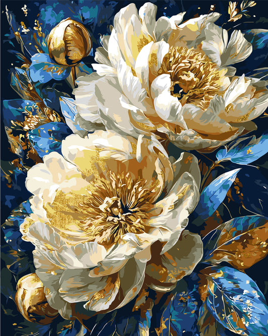 Malen nach Zahlen auf Keilrahmen 40×50 cm – Blumen mit Metallicfarben. Königliche Pfingstrosen LW 31470-01