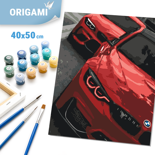 Paint by Numbers on a 40x50 cm frame - Red BMW - Landscape - LW 3155