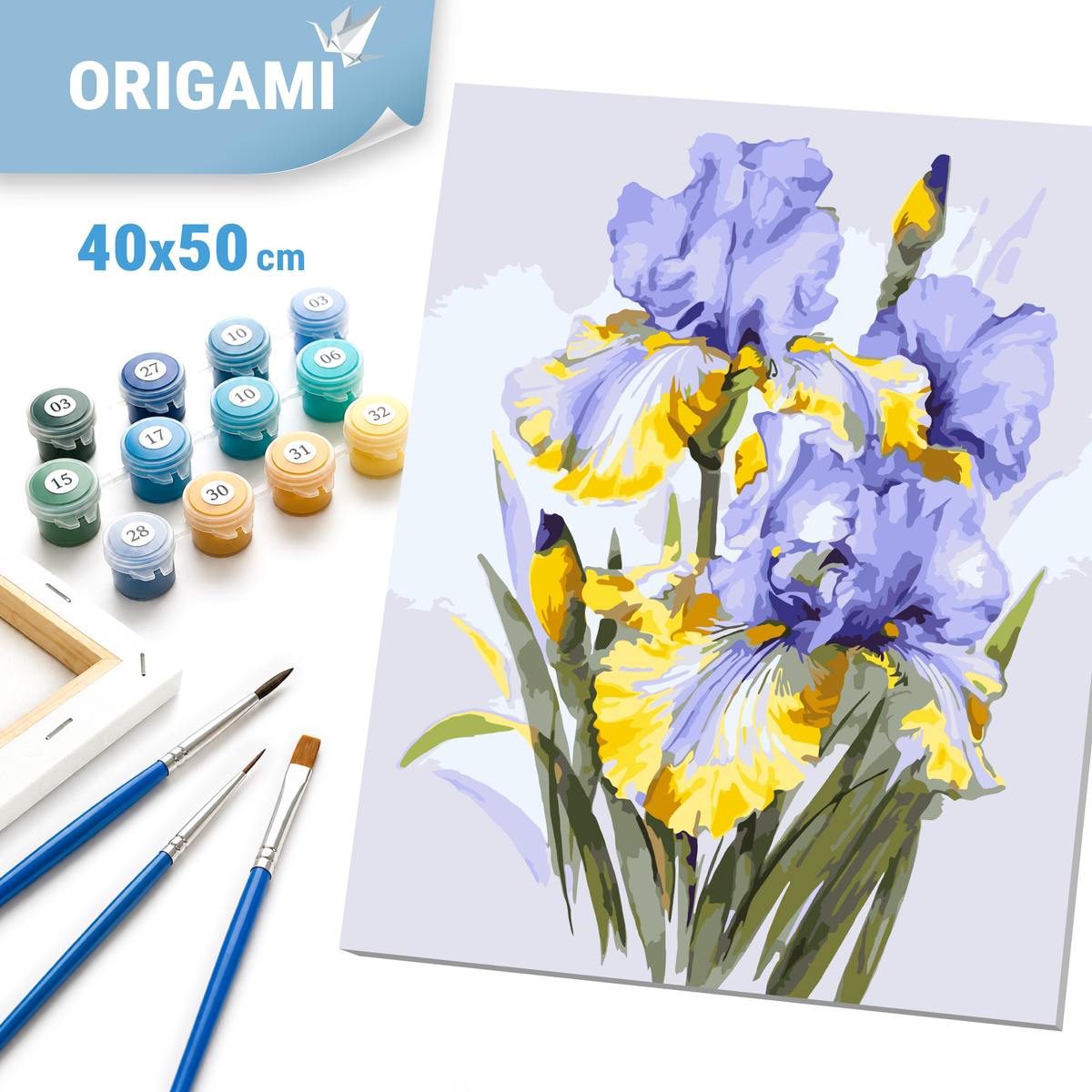 Malen nach Zahlen auf Keilrahmen 40×50 cm – Irisstrauß. Blumen LW 31600