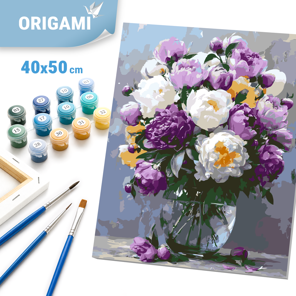 Malen nach Zahlen auf Keilrahmen 40×50 cm – Blumen - Pfingstrosen in der Vase LW 3167-01