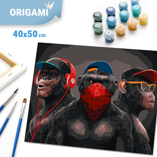 Malen nach Zahlen auf Keilrahmen 40×50 cm – Drei Affen – Tiere – LW 3198