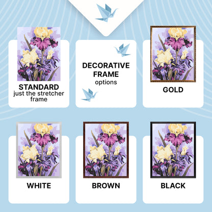 Malen nach Zahlen auf Keilrahmen 40×50 cm – Blumen. Luxuriöse Schwertlilien LW 32040
