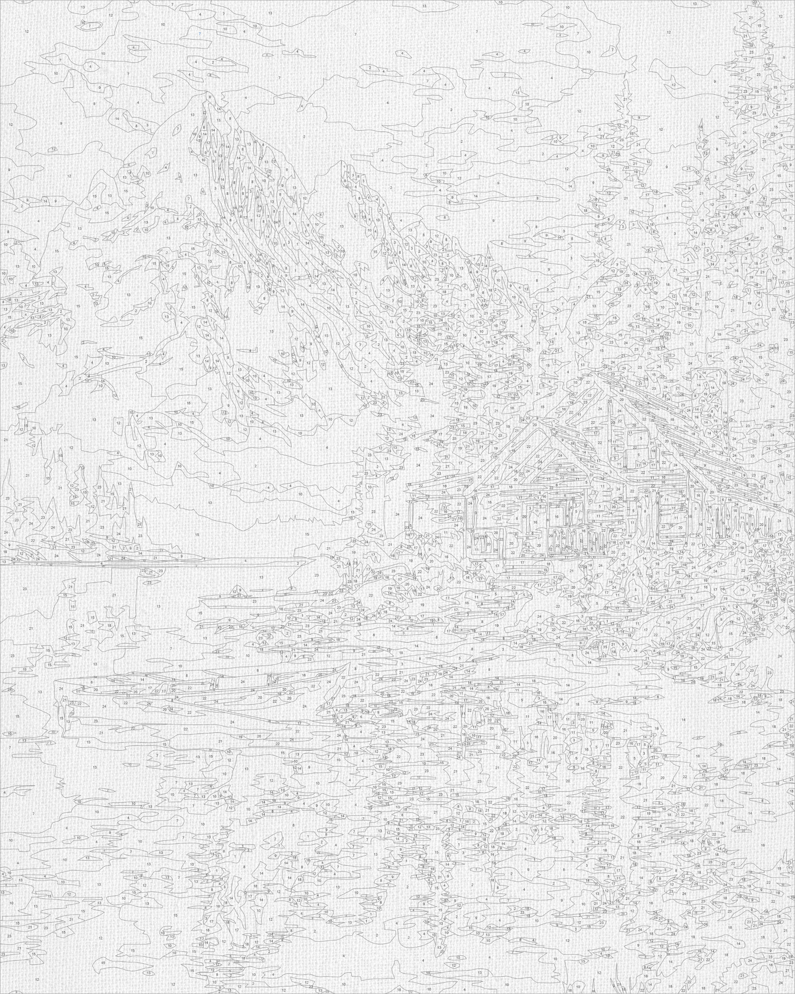 Malen nach Zahlen auf Keilrahmen 40×50 cm – Landschaft. Haus am See LW 3207-01