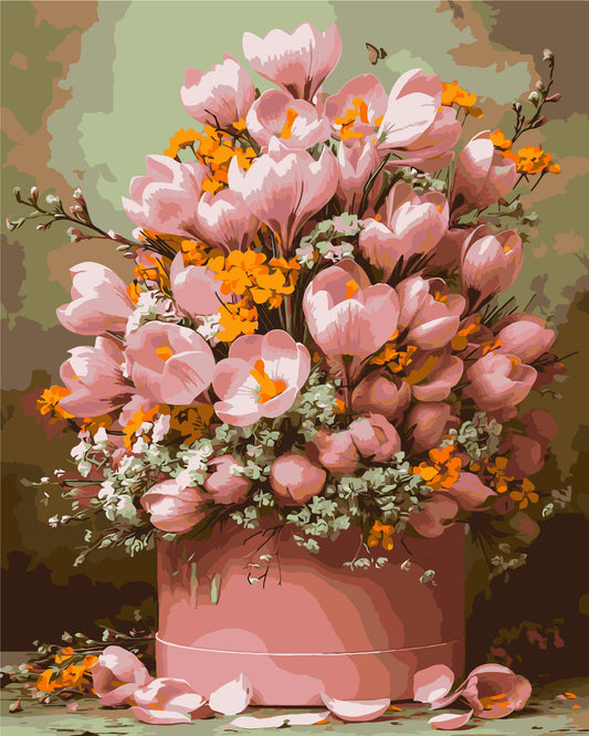 Malen nach Zahlen auf Keilrahmen 40×50 cm – Blumen. Rosa Tulpen LW 3212-01