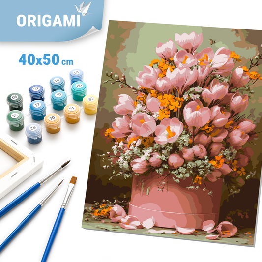 Malen nach Zahlen auf Keilrahmen 40×50 cm – Blumen. Rosa Tulpen LW 3212-01
