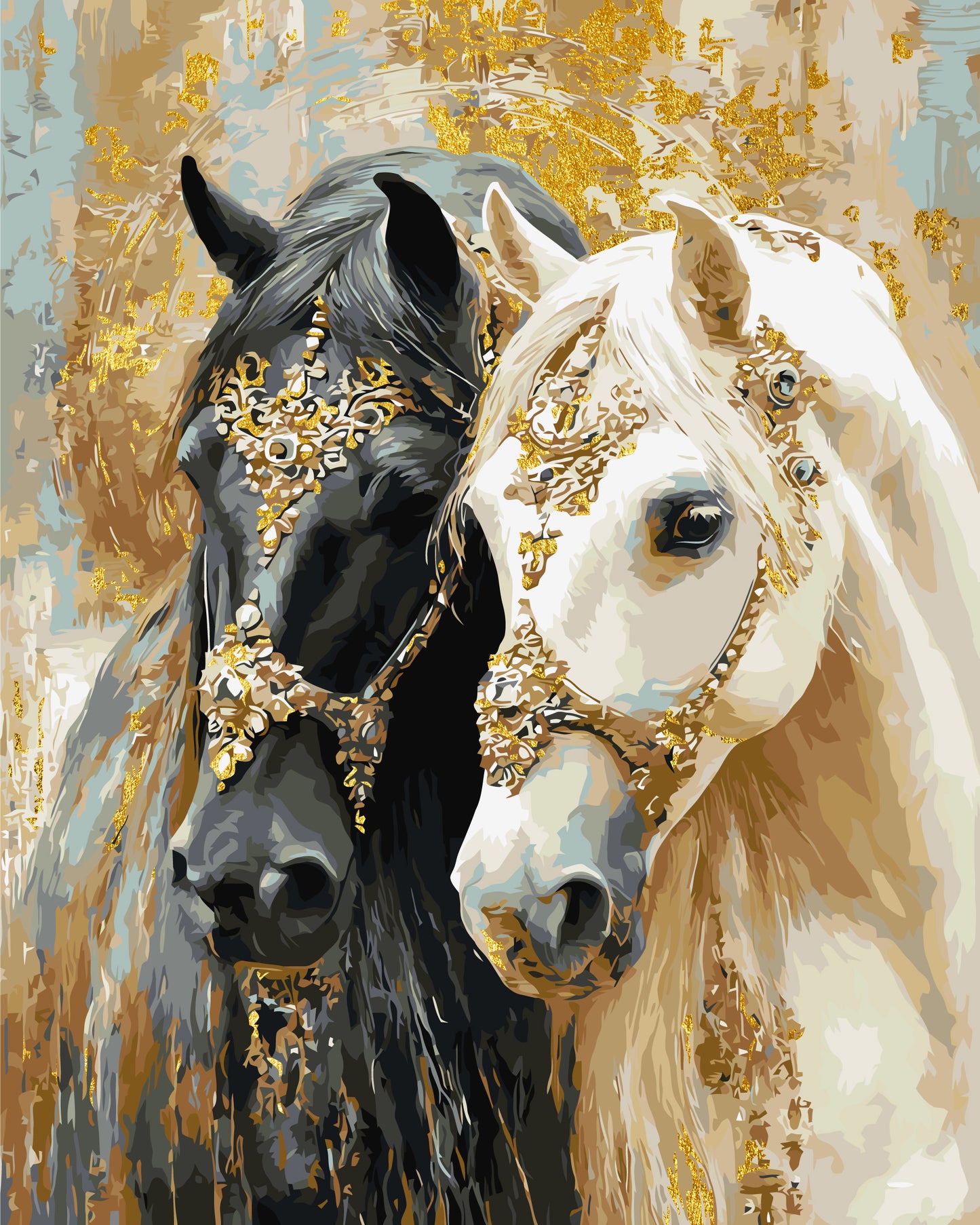 Malen nach Zahlen auf Keilrahmen 40×50 cm – Tiere mit Metallicfarben. Zwei Pferde LW 32210-01