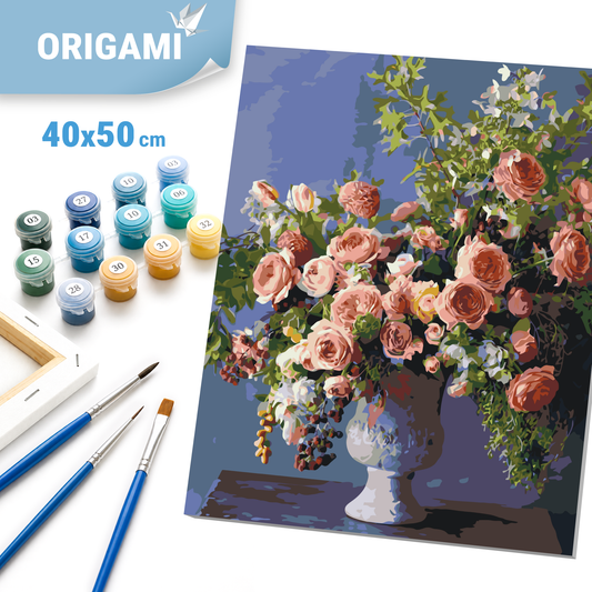 Malen nach Zahlen auf Keilrahmen 40×50 cm – Pfingstrosenstrauß in der Vase LW 3239