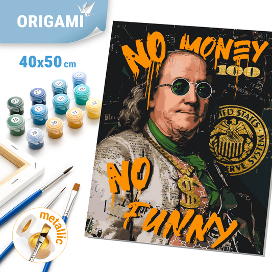 Paint by Numbers on a 40x50 cm frame - Franklin. No Money No Funny - People with Metallic Paints - LW 3284