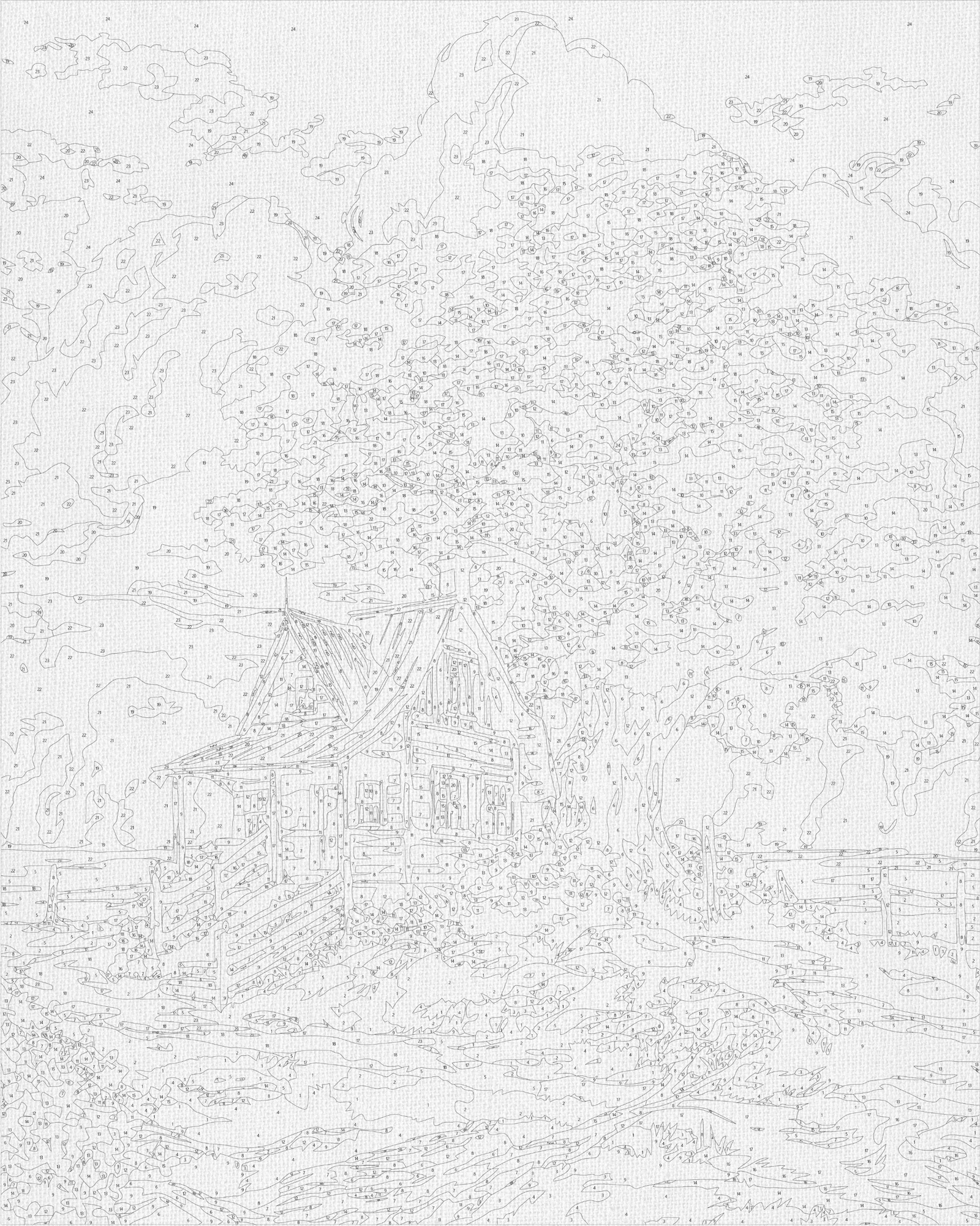 Malen nach Zahlen auf Keilrahmen 40×50 cm – Landschaft. Rosa Baum im Wald LW 3296