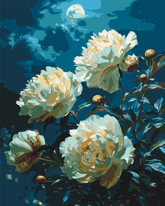 Paint by Numbers on a 40*50 cm frame - Peonies under the Moon LW 3297
