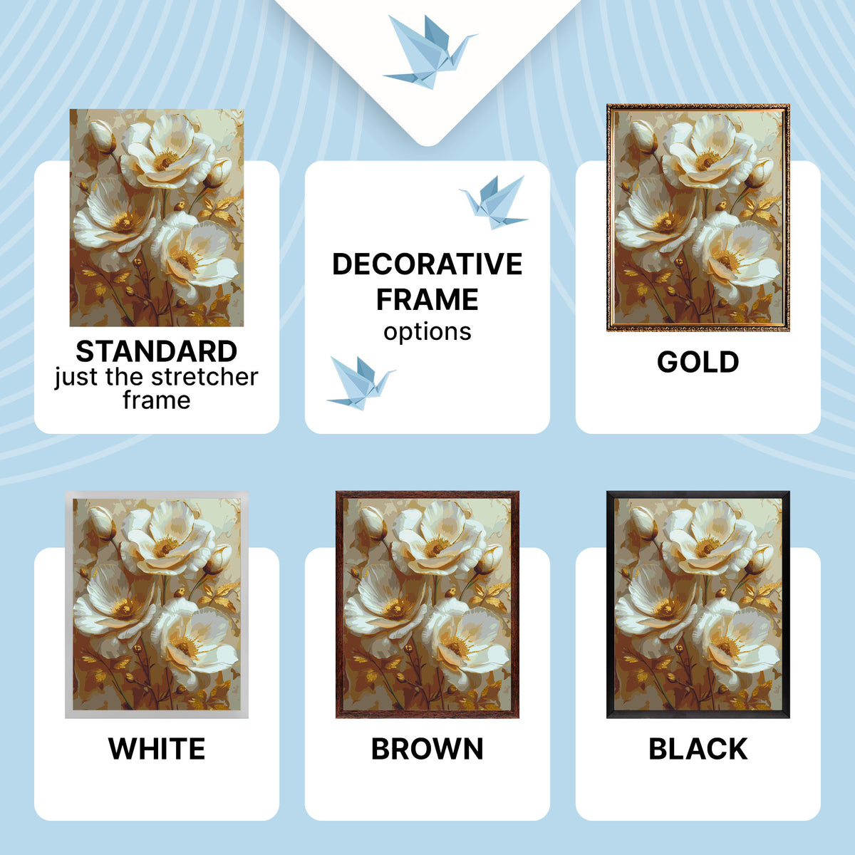 Paint by numbers on frame 40*50 cm White flowers with Metallic Paints LW 3302