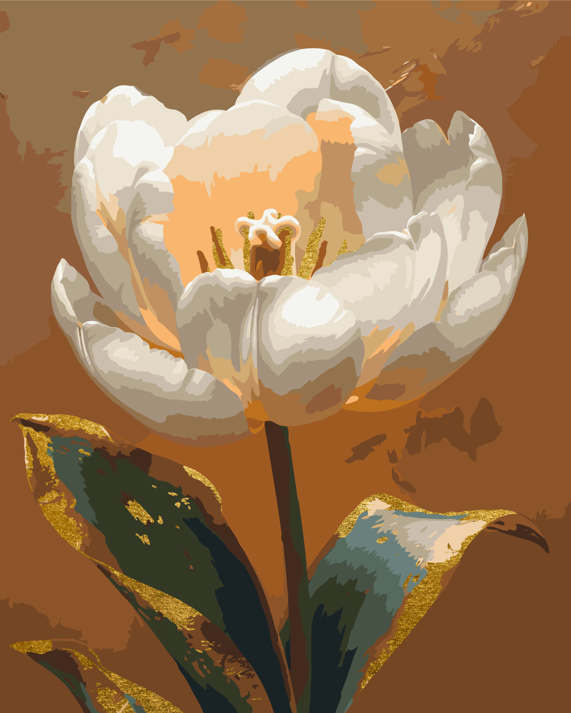 Malen nach Zahlen auf Keilrahmen 40×50 cm – Blumen. Weiße Pfingstrose mit Metallicfarben LW 3305