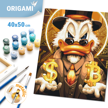 Malen nach Zahlen auf Keilrahmen 40×50 cm – Onkel Dagobert mit Metallicfarben (Gold) LW 3320